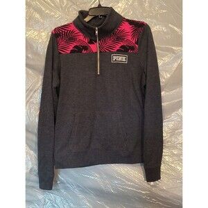 Victoria Secret Pink Zebra Print 1/4 Zip Sweatshirt Medium Black And Pink
